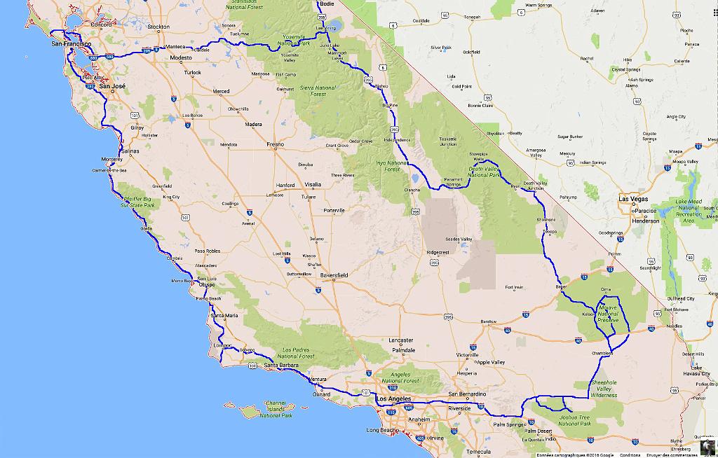 Californie_1.jpg - Notre circuit commence tout près de San Francisco où nous avons atterris.Passage par Point Reyes pour voir la faille de San Andrea, puis cap sur le Parc de Yosemite,  Death Valley, Les désert de Mojave et Joshua Tree.Nous arriverons à Los Angeles pour 3 nuits puis visite de la cote jusqu’à San Francisco.